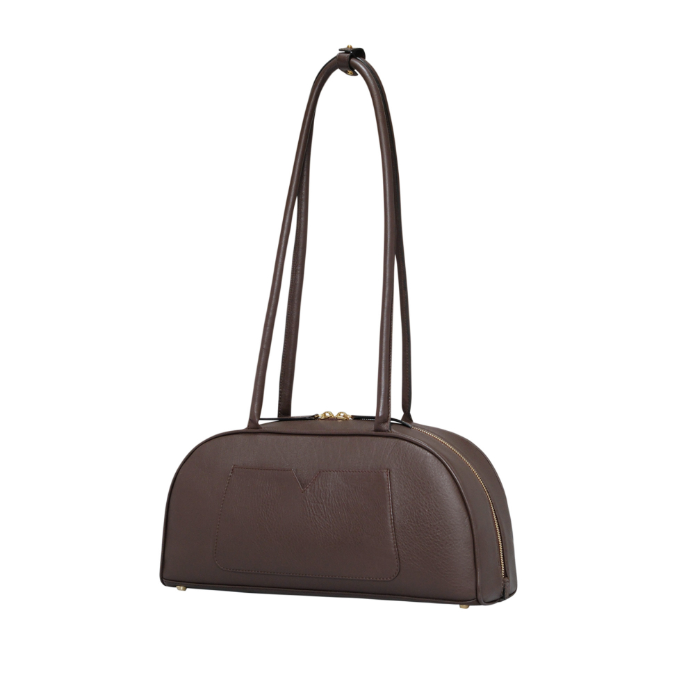 Schultertasche aus Kalbsleder in dunkelbraun